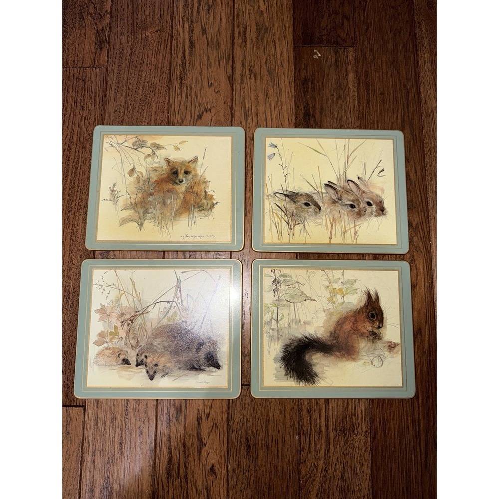 VINTAGE SCULLY & SCULLY PLACEMATS SIGNED FOX RABBIT SQUIRREL 9.5x8" L